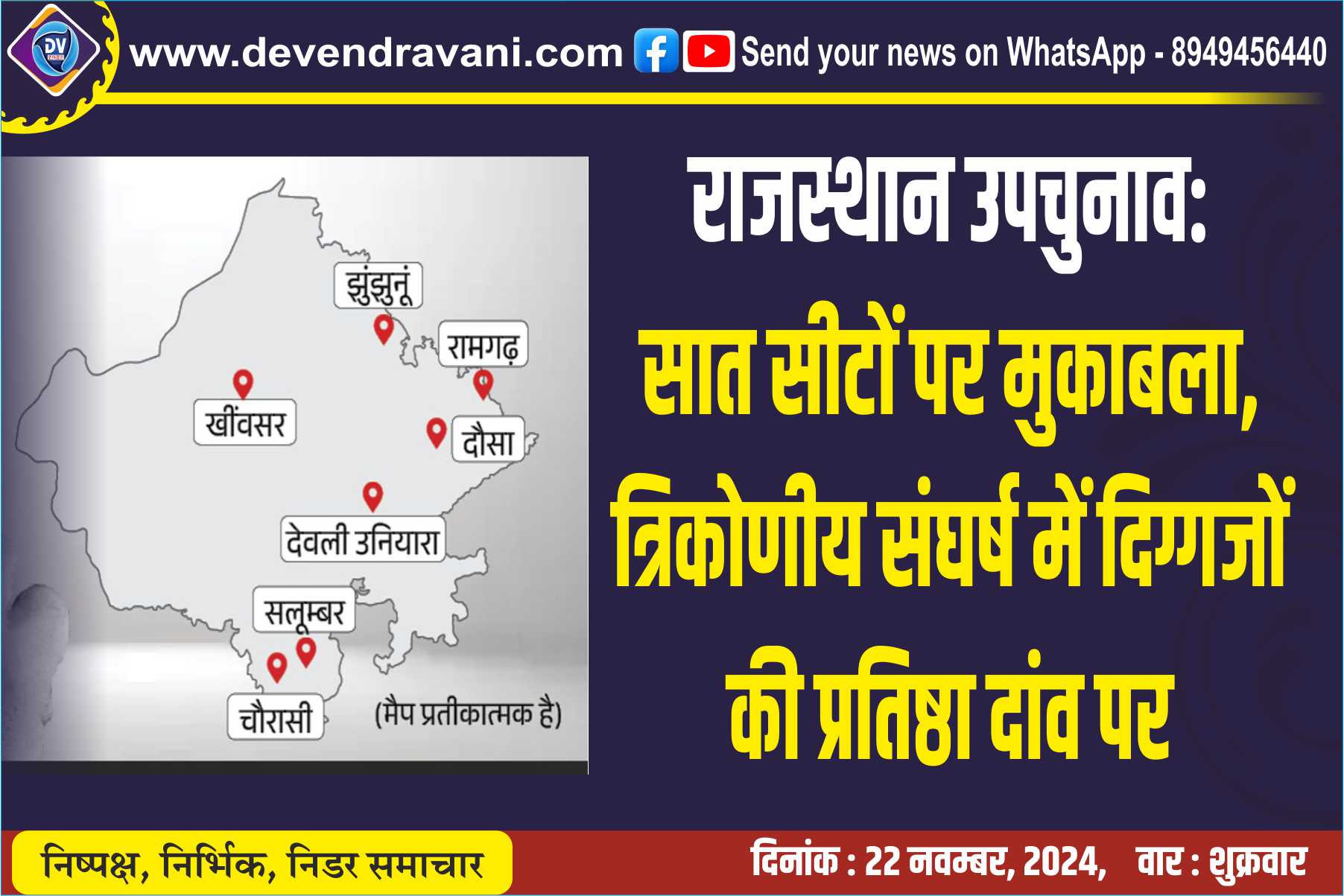 राजस्थान उपचुनाव: सात सीटों पर मुकाबला, त्रिकोणीय संघर्ष में दिग्गजों की प्रतिष्ठा दांव पर